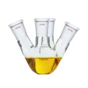 100ml 24/40 Flat Bottom Glass Flask 4-neck Boro Lab Boiling Bottle Four Necks