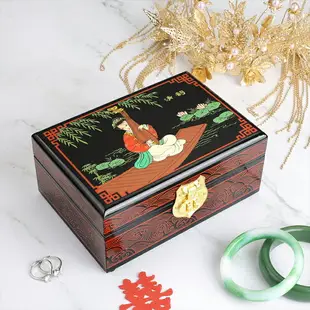 珠寶盒 首飾盒 首飾品收納盒 新中式木製首飾盒古風推光漆器妝奩盒復古珠寶飾品收納盒結婚禮物『YS1282』