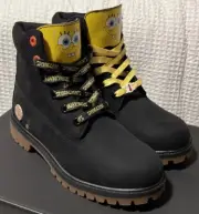 New Timberland Premium SpongeBob 6" Waterproof Black Nubuck Work Boots Sz 4