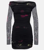 [Blumarine] Blumarine Floral ruched mesh minidress AU 10 black