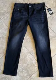 $199 NEW Mens True Religion Geno Relaxed Slim 36 32 Black Jeans Washed Coal Grey