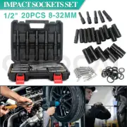 20PCS 1/2" Drive Deep Impact Socket Set CR-V Steel Metric Sockets Long 8-32MM AU