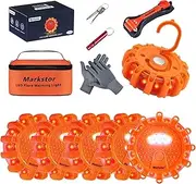 Markstor 6-Pack LED Road Flare Car Emergency Kit,Magnetic Base & Hook Road Flares Safety Light With 9 Flashing Modes,Roadside Flares Emergency Lights For Vehicles (6 Pack Parts)