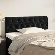Upholstered Headboard for Bed, Adjustable Height, Soft Velvet Fabric, 100 cm, Black, Wood Legs, Wall Mountable