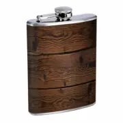 Brown Wood Em1 Flask 8oz Stainless Steel Hip Drinking Whiskey