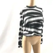 Atelier Nicole Miller Women’s Crop Top Sz L Longsleeve Mock Black Shirt AS10172