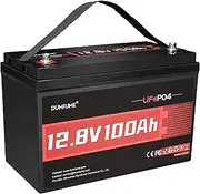 12V 100Ah LiFePO4 Lithium Battery, Built-in 100A BMS, 1280Wh, Up to 6000+ Cycles, 12V 100Ah LiFePO4 Battery Ideal for RV, Marine, Trolling Motor, Solar Off-Grid Systems