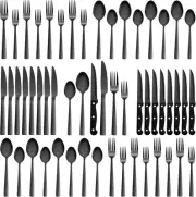 Black Stainless Steel Silverware Set Kitchen Cutlery Utensils Spoons Forks 48pcs