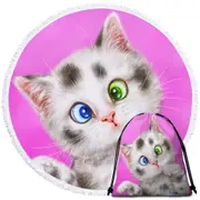 Cute Cats Art Spotted Tabby White Kitten Round Beach Towel