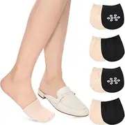 [Qianyu] 4 Pairs Women's Toe Socks No Show Liner Half Socks Invisible Non-Skid Toe Covers Non-Slip Seamless Mule Sock Hidden Grip Sock for Flat Clogs High Heel Slippers, Skin Color + Black