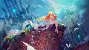 Anime blonde portal magic sky dragon girls castle blue Playmat Gaming Mat