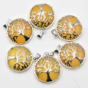 20pcs Wholesale Natural Stone Yellow Jade Alloy Tree of Life Pendants Necklace