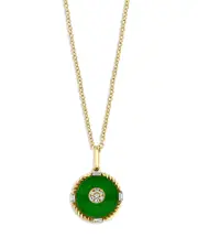 Bloomingdale's Fine Collection Jade & Diamond Pendant Necklace in 14K Yellow Gold, 16-18