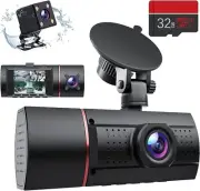 3-Channel Dash Cam 1080P Front & Rear Camera HDR G-Sensor Parking Mode SD Card