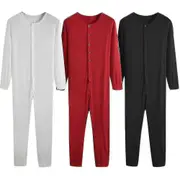 Men"s One Piece Long Johns Night Pajama White 2XL