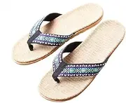 [wlsdhjfo] Sandals Men S Casual Straw Flip Flops Men Striped Ribbon Flat Slippers Non-Slip Linen Slides Flax Slippers