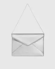 New Rebecca Minkoff LEO Clutch with Chain Strap Bag Purse Silver