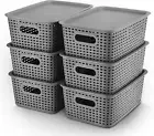 Plastic Storage Baskets with Lid Organizing Container Knit Storage Organizer Bin