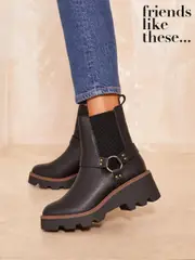 Friends Like These Black Wedge Heel Chunky Biker Faux Leather Ankle Boots (E23616) | $49