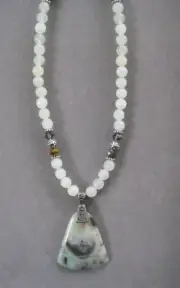 Pretty Pale Green and Gray Amazonite Pendant Necklace with Jade Beads