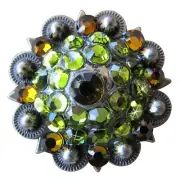 86HS Set Of 32 Western Screw Back Concho Parrot Green Crystal Bling Cowgirl