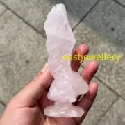 4.7" Natural Rose quartz Angel Skull Quartz Crystal Skull Figurines Decor 1PC