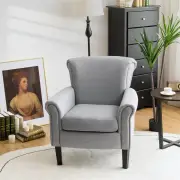 CostwayModern Fabric Upholstery Accent Chair with Adjustable Foot Pads for Office, Study, Living Room- Light Grey