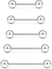 [Hnxnskt] Tongue Rings Surgical Steel Tongue Piercing Jewelry for Women Men 16G 14G Straight Barbell Bar Tongue Rings 6mm Balls