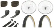 26" Chrome 144 Spoke Front and Coaster Wheel & two Tire Black/Gum with tubes