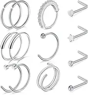 [LAURITAMI] 20G Nose Piercing Ring Thin Nose Piercing Surgical Steel L Shape Nose Piercing Stud Ring Gold Silver Piercing Set, Nose Piercing Stud with Zirconia for Women and Men