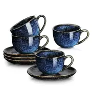 6.5 Oz Cappuccino Cups With Saucers Set Of 4 Ceramic Coffee Cup For Au Lait Doub