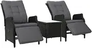 Gardeon Recliner Chairs 3 Piece Wicker Sun Lounger Reclining Black