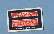 MATCHBOX LABEL SWEDEN- Quaker, small size , export to USA (Mich) - ** mint