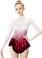 [Zagitova] Figure Skating Dress for Women Long Sleeve Gradient Ballet Dance Dresses for Stage Performance