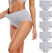 [DOONAU] Comfort - First: Women's Cotton Underwear, High - Waisted & Full - Coverage (Regular & Plus Sizes), Grey-5pack, 3X-Large