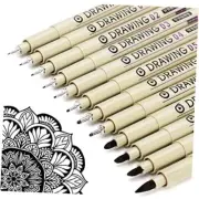 Micro Fineliner Drawing Art Pens: 12 Black Fine Line Waterproof 12 Tip Sizes