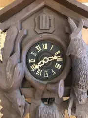 Reduced-Black Forest Hunters Cuckoo Clock-1970-German-Running -Parts Repair