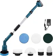 HIKOAN 21V Electric Spin Scrubber, Multi-Function Lithium Retractable Cleaning Brush, Cordless Shower Cleaning Brush with 8 Replaceable Brush Heads, 2 Adjustable Speeds and Adjustable Extension Handle