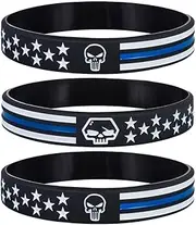 Sainstone Police Bandits Skull American Flag Silicone Bracelets, Thin Blue Line Motivational Wristband Gifts for Police Cops, Patriots, USMC, Men Women