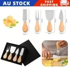 4 Pcs Cheese Knife Set Wooden Handle Slicer Spatula Fork Cutting Cheese Platter