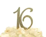 Rhinestone Cake Topper - Number 16 - Gold