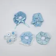 5 Pieces Blue Plaid and Stripes Soft Scrunchies, Floral Embroidered Mesh Hair Ties, Ribbon Bow Elastic Hair Bands, Lace Ponytail Holder, Gift Set, Women Girls Hair Accessories