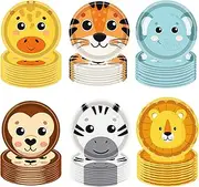 GOGUOGOFA 60Pcs Jungle Safari Paper Plates Zoo Animal Print Party Supplies 7" Animal Shaped Plates Safari Theme for Baby Shower Jungle Animal Theme Birthday Party Decorations
