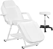 Versatile Multi-Functional Beauty Bed: MAX 185CM Portable 3 Folding Massage Table with Chair for Salon and Home Therapy Sessions (White)