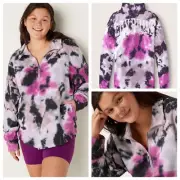 VS VICTORIAS SECRET PINK VARSITY HALF ZIP PULLOVER SWEATER JACKET TOP TIE DYE M