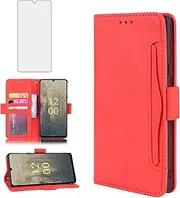 [Asuwish] Compatible with Nokia C31 Wallet Case and Tempered Glass Screen Protector Card Holder Stand Leather Flip Cell Accessories Phone Cover for NokiaC31 Women Men Red