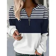 Women's Sweatshirt Striped Street Dailywear Zipper Print Casual Crew Neck Long Sleeve Micro-elastic Fall Winter Comfrt Breathable Soft Fabric