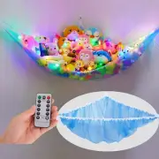 Stuffed Toy Hammock with LED Light Hanging Corner Plush Toy Net Holder Storage