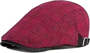 [YAMEIZE] Retro Plaid Men Flat Cap - Newsboy Hat - Baker Boy's Ivy Adjustable Flat Cap Trendy Cabbie Beret Hat Peaky Cotton Driving