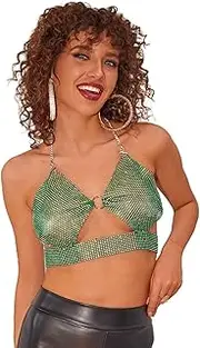 [Generic] Women's Sequins Bra Top Sparkly Halter Crop Tops Party Club Wear Bra Top for Women